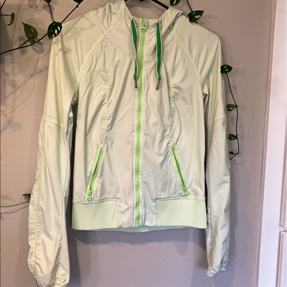 LuluLemon electric green hooded active jacket